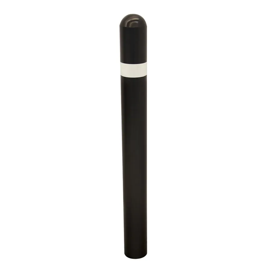 Bolardo urbano negro con franja reflejante, marca MUPA