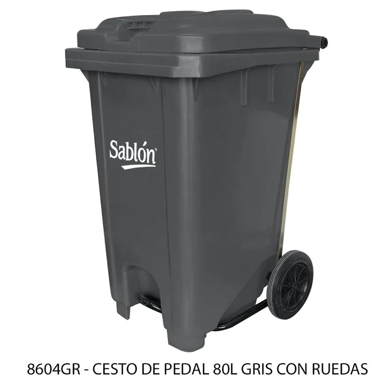 Cesto de basura de pedal de 80 litros con ruedas, marca Sablón