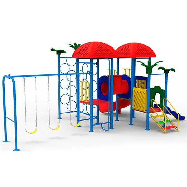 Juego infantil modular con resbaladilla y columpios, marca MUPA